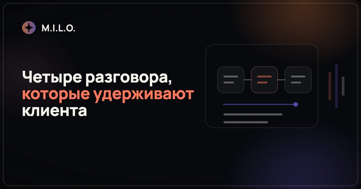 Менеджер ведёт четыре удерживающих разговора с клиентом: после покупки, о продлении, по претензии и при попытке уйти